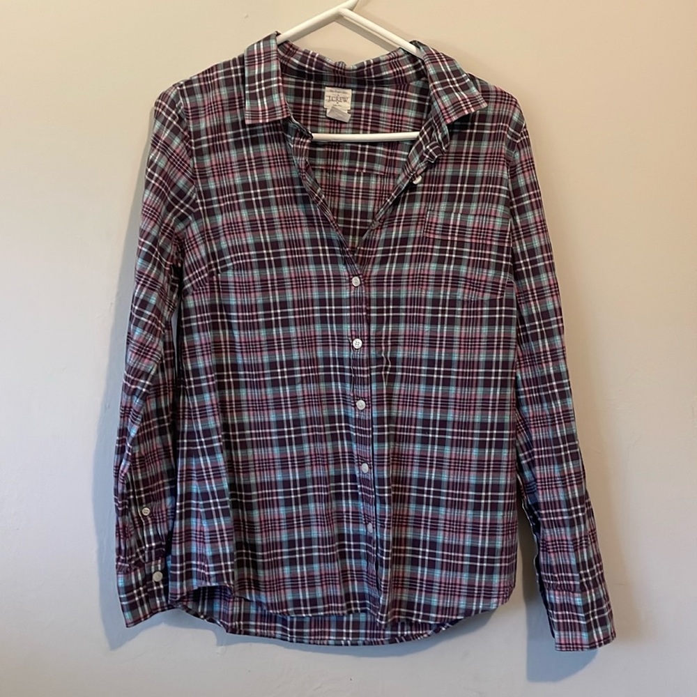 J. Crew bathe Perfect Shirt. Purple and blue plaid. Size medium.